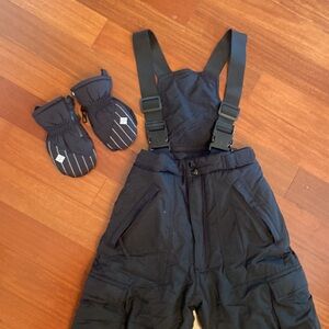 Weather Control Youth Sz8 Black Snow Ski Bib Overalls & Columbia Small Gloves